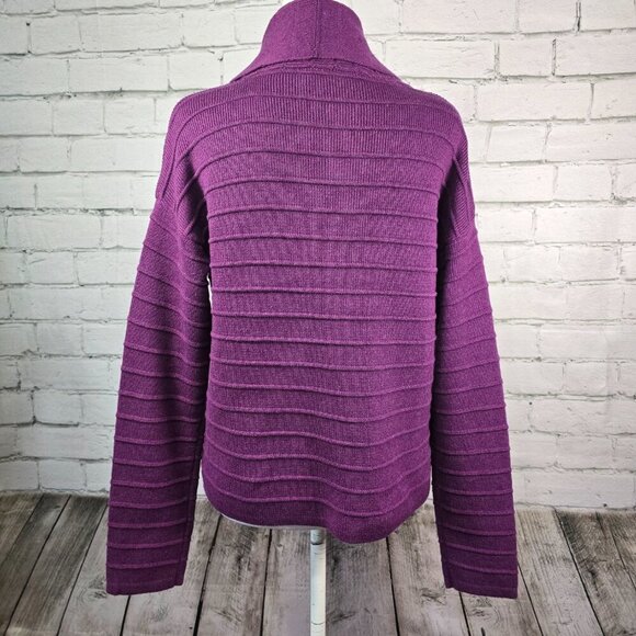 WOMENS ROYAL ROBBINS PURPLE RIBBED CARDIGAN WATERFALL COLLAR EGGPLANT COLOR MED - Picture 6 of 8